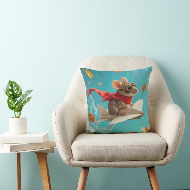 Coussin Souris volant un avion en papier (Chaise)