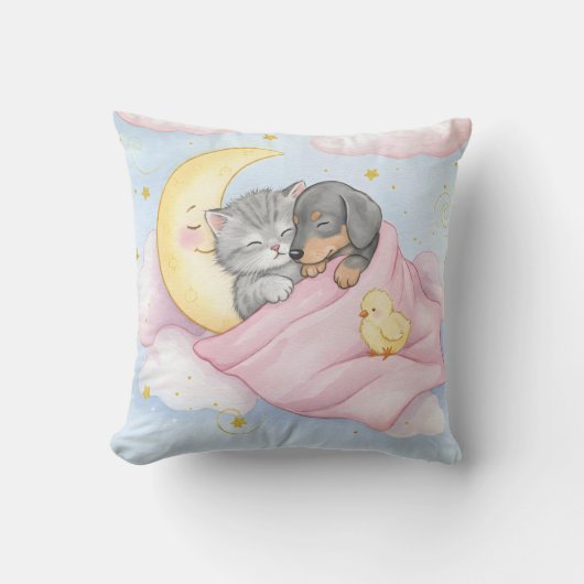 Coussin Sous La Couverture Rose, Chaton, Chiot, Chick (Recto)