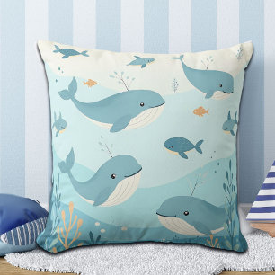 Coussin Sous la mer Baleines et poissons