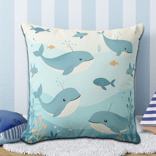 Coussin Sous la mer Baleines et poissons