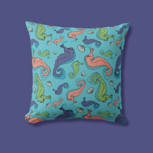 Coussin Sous la mer - Cheval de mer et Motif de coque