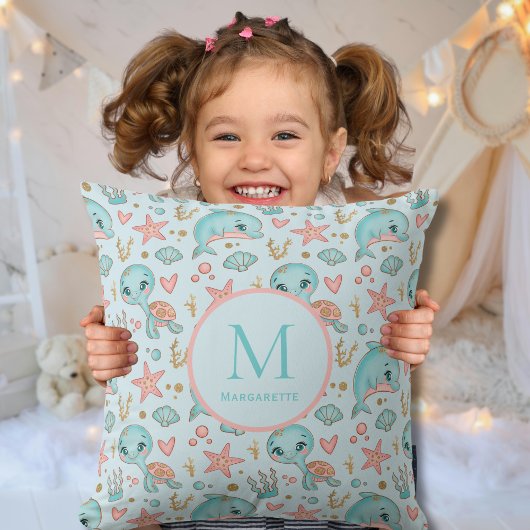 Coussin Sous la mer de mignons dauphins et tortues customi