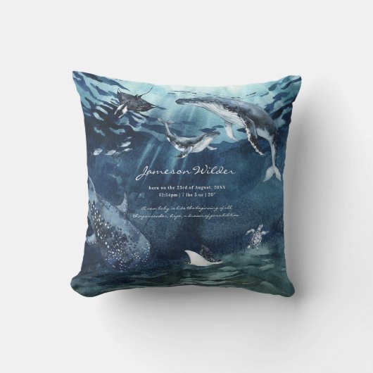 Coussin Sous la mer | Ocean Baby Birth Stats (Recto)
