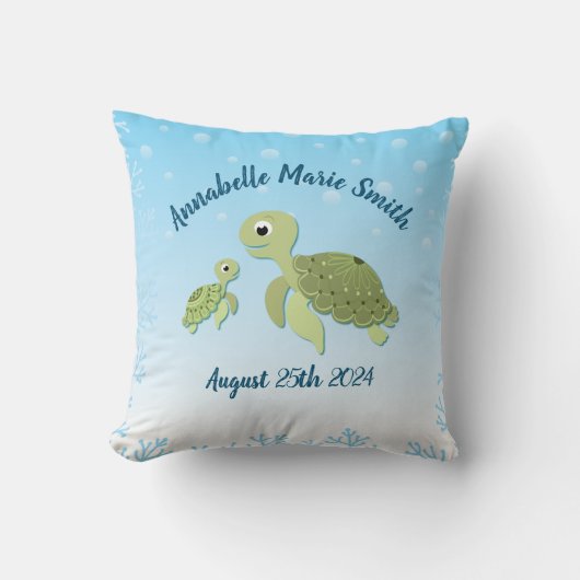Coussin Sous le Baby shower de la tortue de mer (Recto)