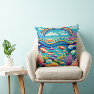 Coussin Sous l'eau colorée sous l'arc en ciel