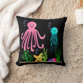 Coussin Sous les vagues Créatures de la mer Noir Cushion (Couverture)