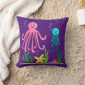 Coussin Sous les vagues Créatures de la mer pourpre Cushio (Couverture)