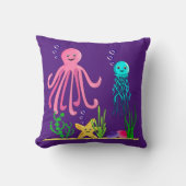 Coussin Sous les vagues Créatures de la mer pourpre Cushio (Recto)