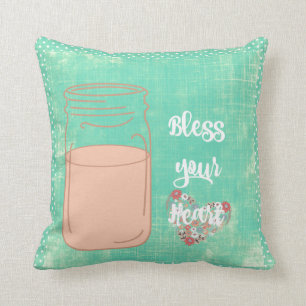Coussin Southern Bless Your Heart avec Mason Jar