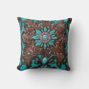 Coussin Southern Cowgirl Brown Turquoise Western Pays