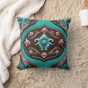 Coussin Southern Cowgirl Turquoise Rose Pays Occidental