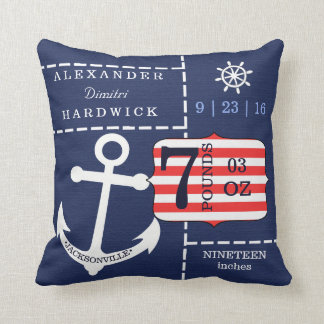 Coussin Souvenir bleu de stat de naissance d'Ancre