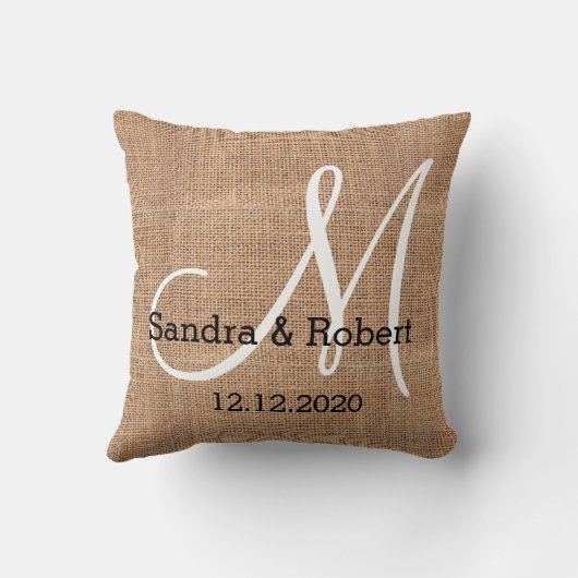 Coussin Souvenir rustique de mariage de monogramme de (Verso)