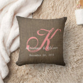 Coussin Souvenir rustique de monogramme de mariage de (Couverture)