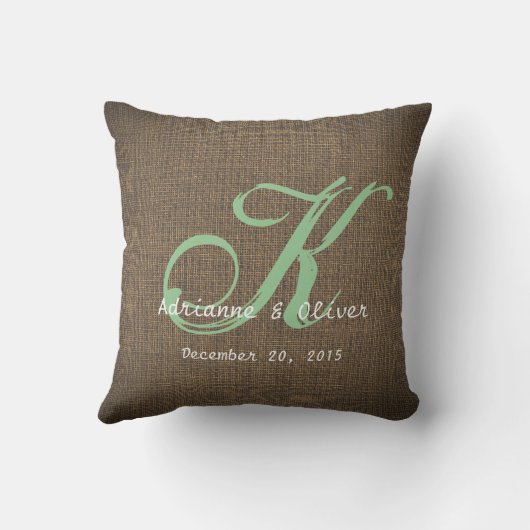 Coussin Souvenir rustique de monogramme de mariage de (Verso)