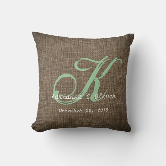 Coussin Souvenir rustique de monogramme de mariage de (Recto)