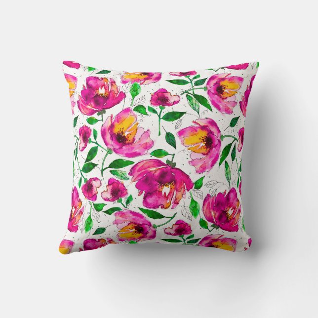 Coussin Souvenirs doux-Aquarelle Floral en rose et vert (Verso)