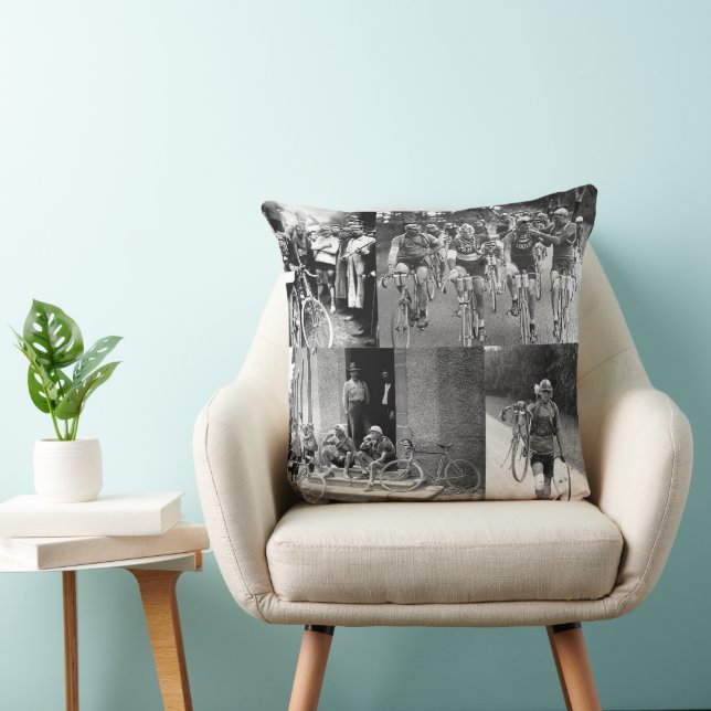 Coussin Souvenirs du Tour de France Collage Cycling (Chaise)