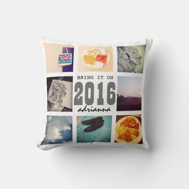 Coussin Souvenirs Instagram Photo Collage 2016 L'Apporter (Recto)