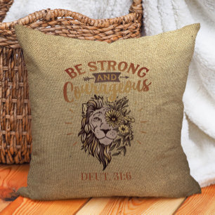 Coussin Soyez forte et courageuse Bible chrétienne Lion