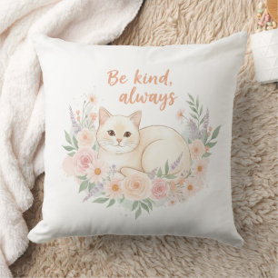 Coussin Soyez Gentil, Toujours – Chat Mignon & Aquarelle F