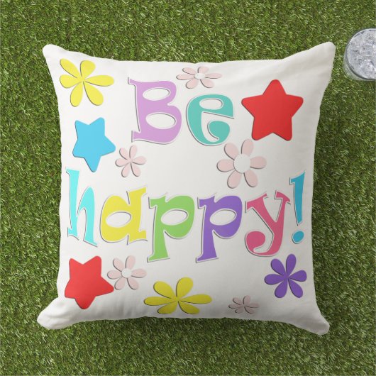 Coussin Soyez heureux ! , multicolore (Herbe)