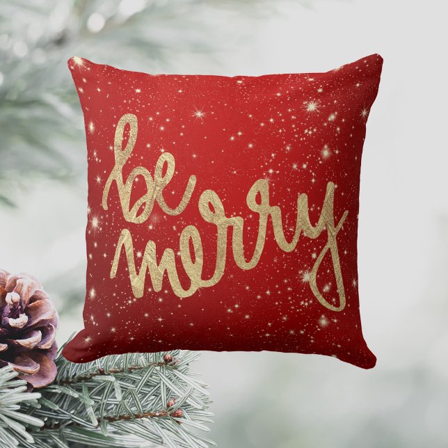 Coussin Soyez Joyeux - Rouge et Or - Noël (Be Merry - Red and Gold - Christmas Throw Pillow)