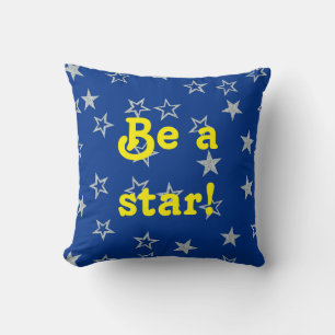 Coussin Soyez une étoile bleu jaune et argent