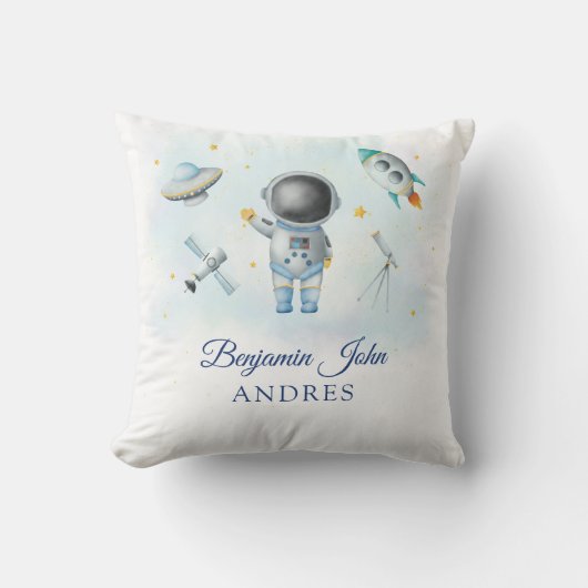 Coussin Space Boy Gold Galaxy Moon Stars fusée UFO Thon (Recto)