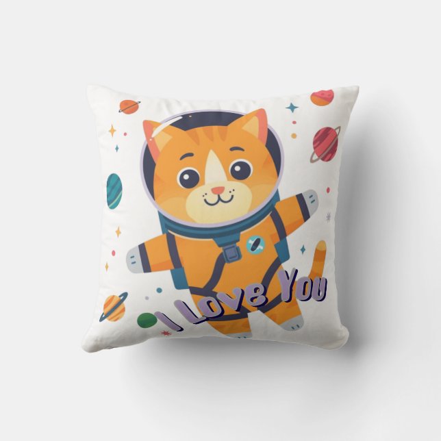 Coussin Space Cat Galaxy Throw Pillow 16"x16" (Verso)