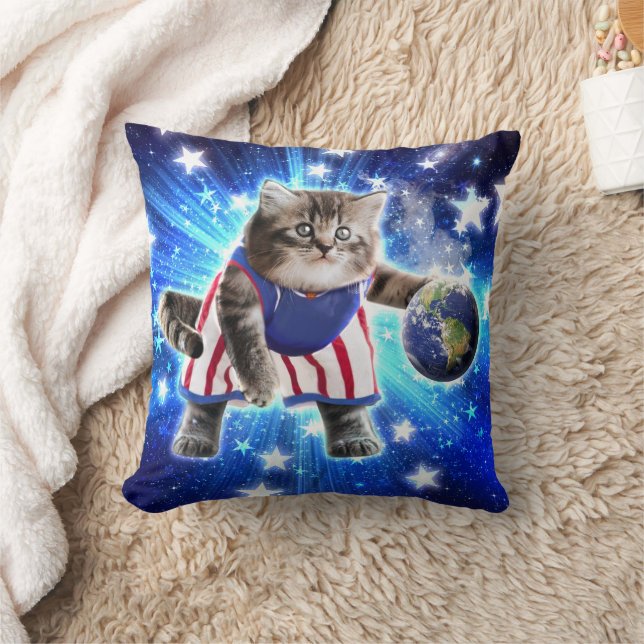 Coussin Space cat jouant au basket (Couverture)