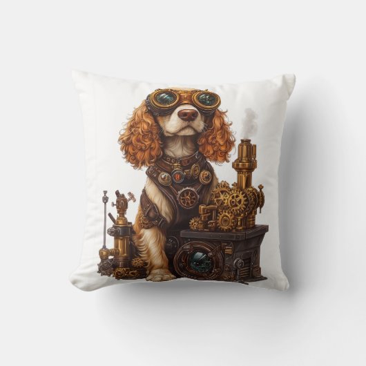 Coussin Spaniel Steampunk � Inventeur de chien victorien (Recto)