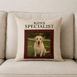 Coussin Spécialiste du baiser Photo de chien drôle personn