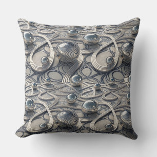 Coussin Sphères chromées 3D Motif abstrait futuriste Art