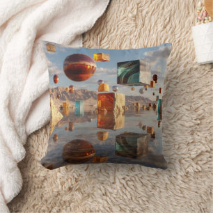 Coussin Sphères et cubes flottants surréalistes