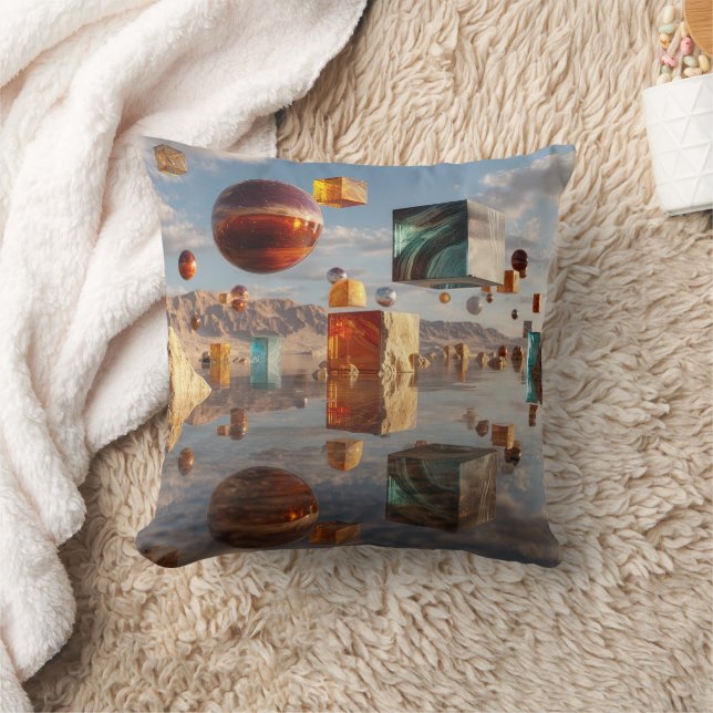 Coussin Sphères et cubes flottants surréalistes (Couverture)