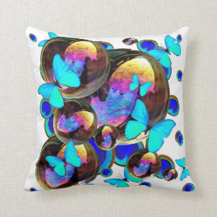 COUSSIN SPHÈRES NOIRES IRIDESCENTES COLORÉES, PAPILLON