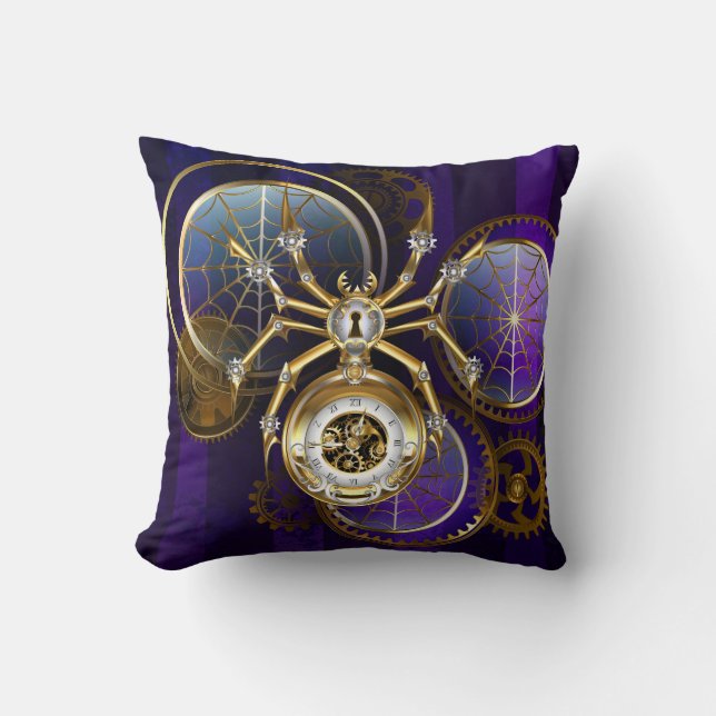Coussin Spider Steampunk sur Arrière - plan pourpre (Recto)