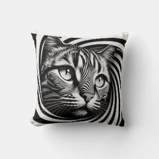 Coussin Spiral Cat Face Cushion – Hypnotic Feline Optical