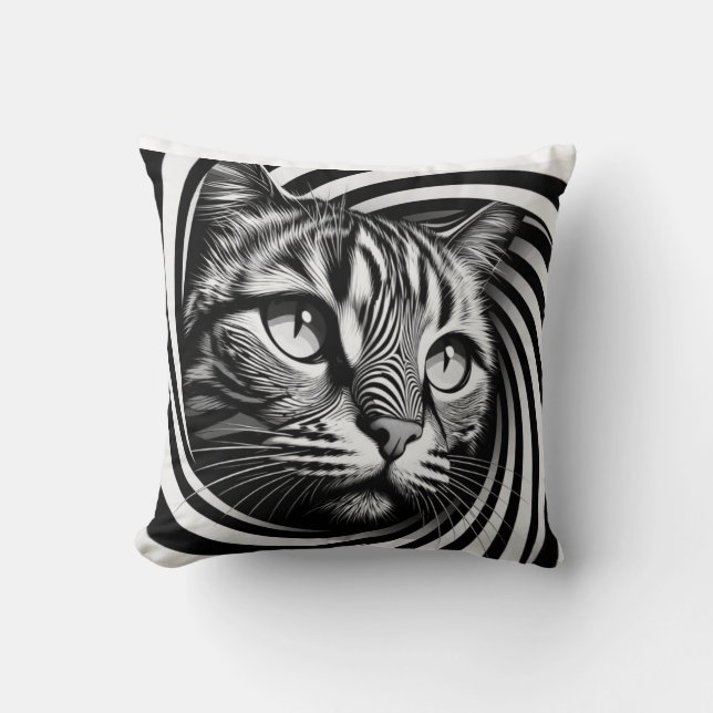 Coussin Spiral Cat Face Cushion – Hypnotic Feline Optical  (Recto)