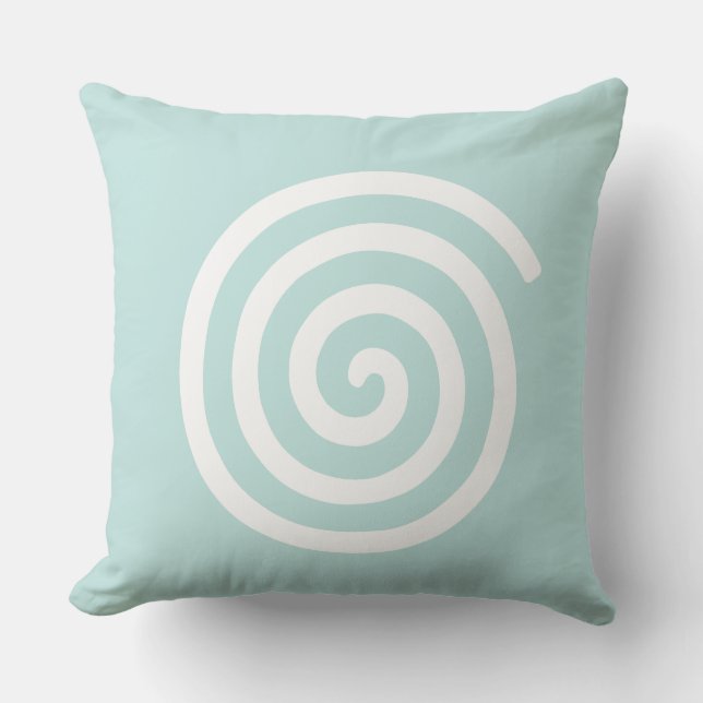 Coussin Spirale Abstraite en bleu clair et blanc (Recto)