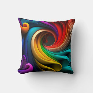 Coussin Spirale arc-en-ciel avec rubans fluides en couches