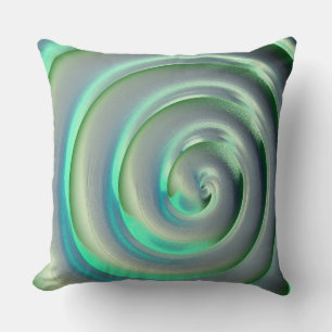 Coussin Spirale géante argent et aigue-marine sur fond ver