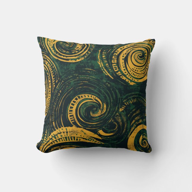 Coussin spirale tribal vert et or (Recto)