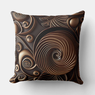 Coussin Spirales marron chocolat avec motifs linéaires bro