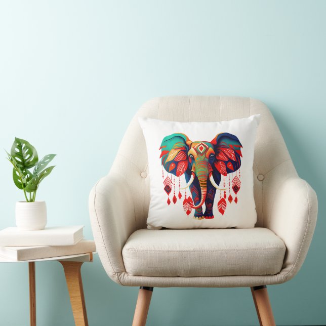 Coussin Spiritual Elephant with Red Feathers (Chaise)