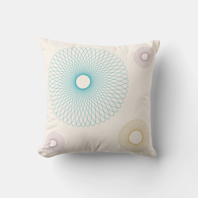 Coussin Spirograph de turquoise, jaune et rose vintage (Recto)