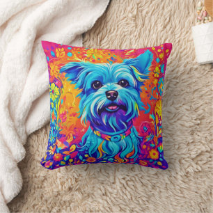 Coussin Splash couleur : Peinture de chiot maltais