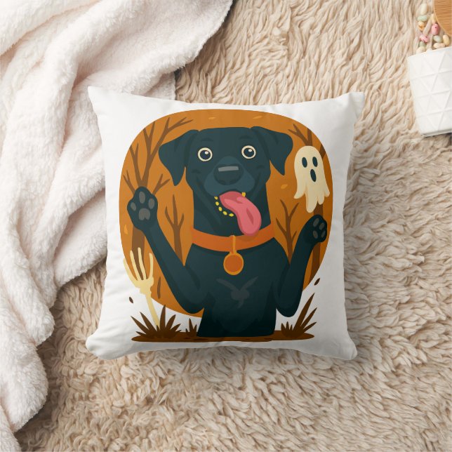 Coussin Spooky Cute Black Dog with Ghost  (Couverture)