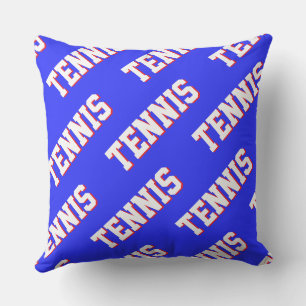 Coussin Sportif Rétro Blanc Rouge Texte TENNIS Sur Bleu Ro